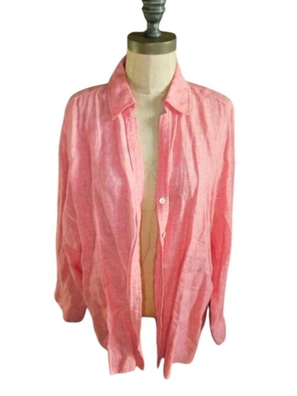 Foxcroft Size XL Linen Button Down 3/4 Sleeve Classic Top